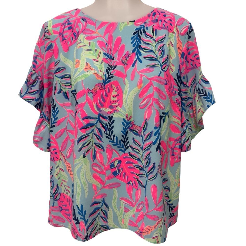 Lilly Pulitzer Darlah Ruffle Sleeve Top You've Been Spotted Print Size Small